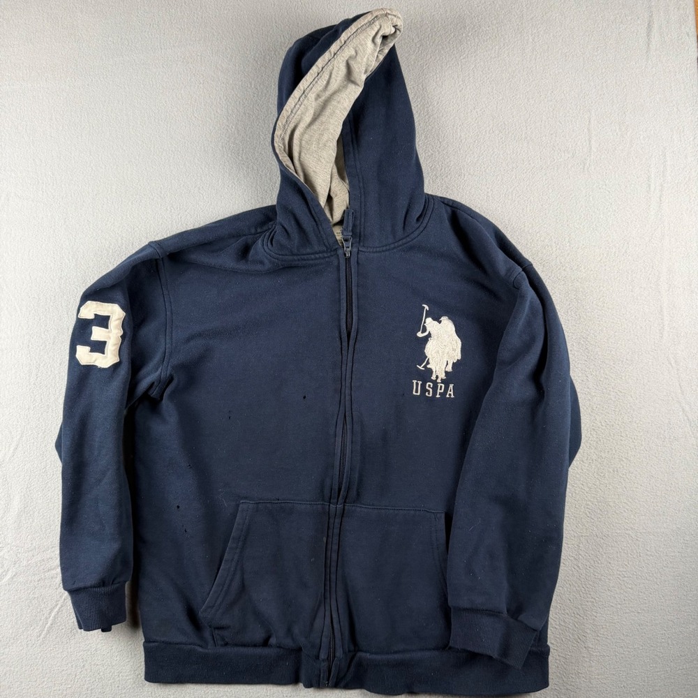 US Polo Assn Boys Navy Blue Full Zip Hoodie Logo Sweatshirt Size 14/16 XL
